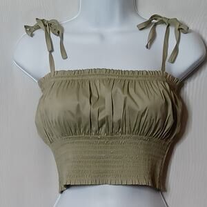 DANIELLE BERNSTEIN Green Tie  Strap Smocked Crop Top. Size M